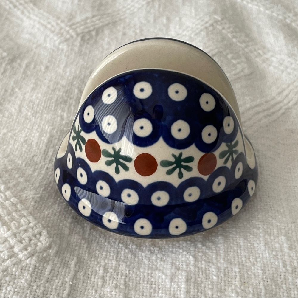 Handcrafted Polish Pottery Flowering Peacock Napkin Holder - Picture 2 of 10